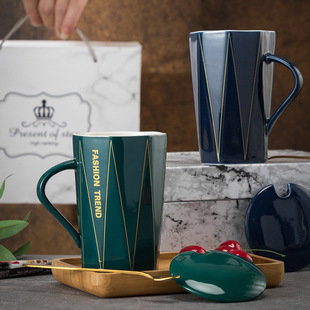 Ceramic Cup with Lid and Spoon High Color Value Niche Mug Coffee Cup Water Cup Creative Office Large Capacity Household