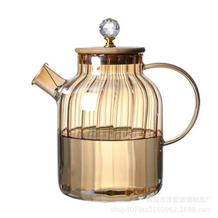 New Gold Striped Glass Bamboo Lid Pot High Temperature Glass Household Cold Water Kettle Large Capacity Cold Water Kettle Juice Pot