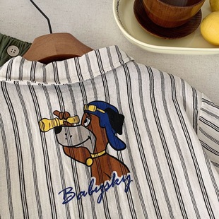 Spring 2025 New Korean Style Children's Double Crepe Shirt for Boys and Girls Striped Casual Spring Shirt