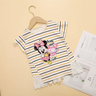 Girls Stripesd T-Shirt Super Fairy Kidsren's Clothing Kidsren's Short-Sleeved T-Shirt Skirt Top Cartoon Mouse Clothes Girls Summer Clothes
