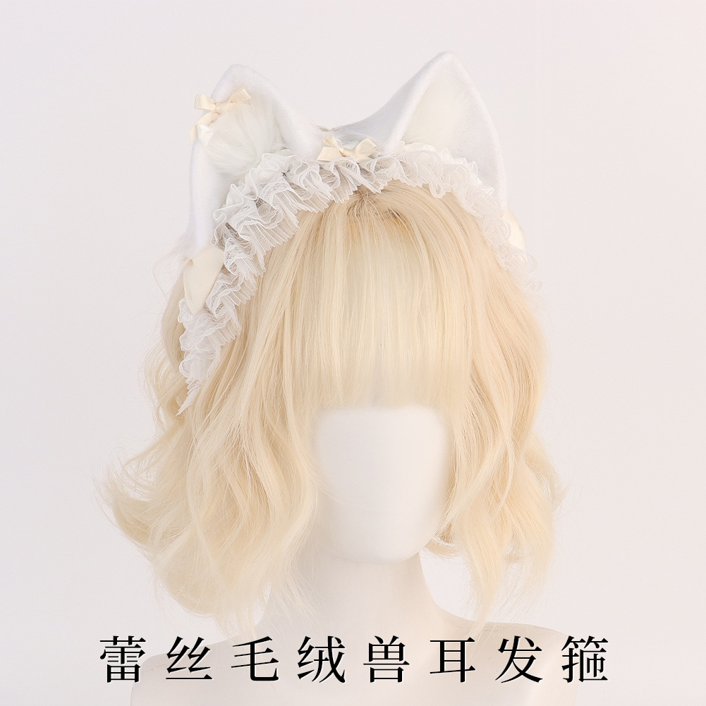 Original Lace Cat Ear Headband, Cute Girl's Handmade Animal Ear Lolita Bow Animal Ear Headband Comic Show Props