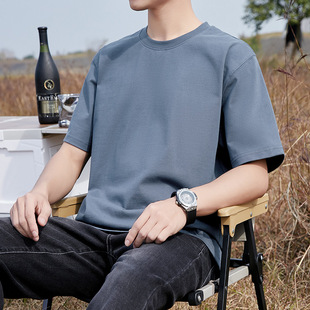 240g heavy pure cotton solid color short-sleeved T-shirt couple's summer loose casual round neck half-sleeved T-shirt bottoming shirt