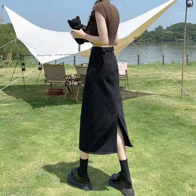 핑크 데님 스커트 여자 여름 얇은 2025 새로운 높은 허리 슬리밍 A-라인 스커트