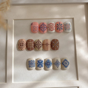 Bohemian Nail Art Stickers Color Plaid Flower Exquisite Relief with Adhesive Nail Decoration Wholesale