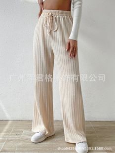 Spring and summer 2025 cross-border new cotton and linen loose casual women's pants Amazon color elastic waist lace-up straight trousers