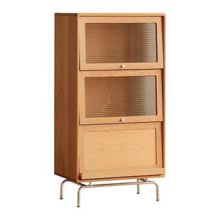 Antique Solid Wood Bookcase Home Living Room TV Side Cabinet Storage Display Cabinet Glass Cabinet Door Magazine Cabinet