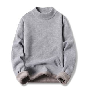 Foreign Trade Half-turtleneck Sweater Men's and Women's Winter Thickened Wool Sweater fleece-lined Solid Color One-piece Velvet Inner Knitted Base Shirt