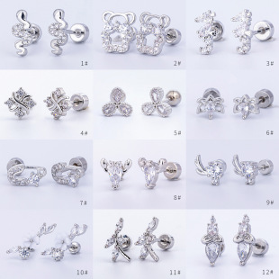 316L titanium steel gold-plated micro-inlaid zirconium ear bone stud White zirconium design earrings cross-border puncture earrings ear bone stud