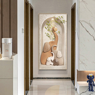 Elephant vertical entrance entrance entrance decorative painting cream Silent Wind opposite door corridor aisle mural texture hanging painting