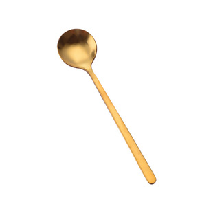 Stainless Steel Ice Spoon Golden Coffee Long Spoon Retro Style Long Handle Round Head Square Head Mixing Spoon Hotel Restaurant Spoon