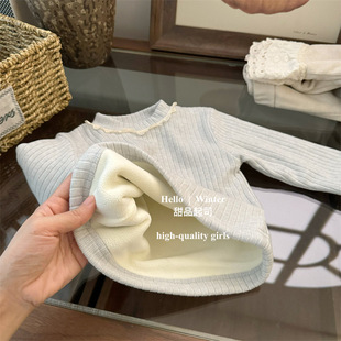 [Dessert cheese] Korean sweet girl winter new women's sapphire blue fleece-lined base shirt foreign style horn pants set