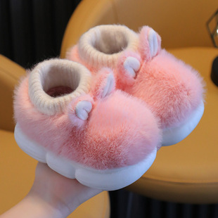 Baby cotton slippers for women 1-3 years old 2 children indoor cartoon non-slip soft bottom winter wool slippers for children and boys