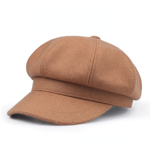 Three-dimensional black wool beret big head cap children's spring and autumn newsboy cap octagonal cap autumn and winter vintage painter's cap