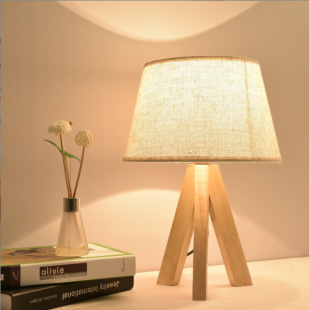 Creative Nordic fabric led table lamp bedside bedroom wooden modern simple gift bed & breakfast solid wood lamp night light