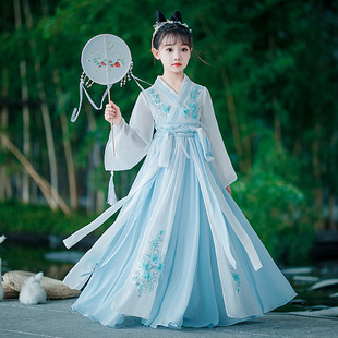 Hanfu Girl's Super Fairy Ancient Dress Spring Chinese Style Children's Dress Tang Suit Little Girl's Antique Dress Blue