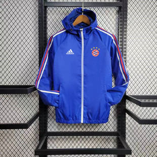 Double Hooded Jacket Windproof Long Sleeve Zipper Jacket Embroidered Football Pre-match Sportswear Windbreaker Real Madrid Paris AC
