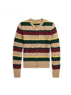 Xiaoma~Qiudong New Women's Classic Pony Embroidered Stripess Contrasting Colors Retro Versatile Knitwear Jacket
