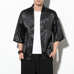 Tang Suit Men's Silk Coat plus size Loose Chinese Style Vertical Collar Jacket Trendy Brand Retro Style Chinese Tunic Suit Men's Wear