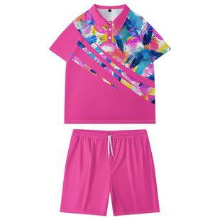 Spring and summer Europe and the United States POLO suit short sleeve men's 3D digital printing plus size daily cross-border foreign trade high street leisure