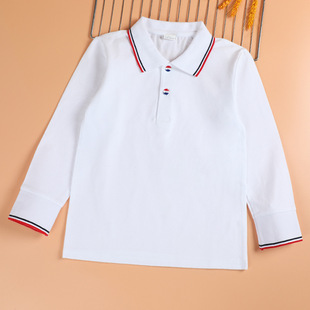 Spring and Autumn Children's Clothing School Uniform Long-sleeved Pure White Polo Shirt for Boys and Girls Class Clothes Top White T-shirt for Middle and Big Children Students