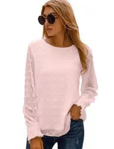 Amazon Cross-border New Round Neck Jacquard Chiffon Shirt Loose Elegant Commuter Women's European and American Autumn Long Sleeve Top