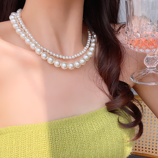 Baroque vintage pearl multi-layer necklace personalized niche French sweater chain high-grade light luxury all-match clavicle chain