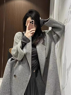 Grey Double-sided Cashmere Woolen Coat Women's Mid-length 2024 Autumn and Winter Wool Coat