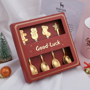 Creative Christmas Coffee Spoon Stainless Steel Dessert Mixing Spoon Snowman Cartoon Spoon Christmas Gift Box Dessert