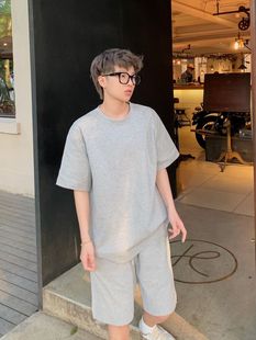 350g Cotton Casual Men's and Women's Suit Summer Simple Short-sleeved Shorts Korean-style All-match ins Trendy Loose Two-piece Suit
