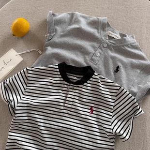 Lime Children's Striped Polo Shirt Men's Short-sleeved Summer Children's Solid Color Top Trendy Brand Baby's Polo Collar T-shirt Women's