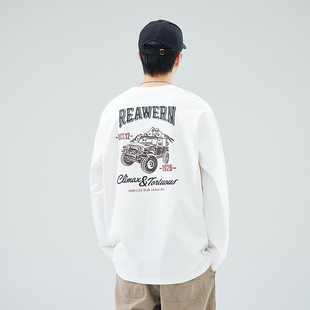 American-style heavy 260g cotton T-shirt men's long-sleeved spring 2024 new outdoor printing fashion brand men's top