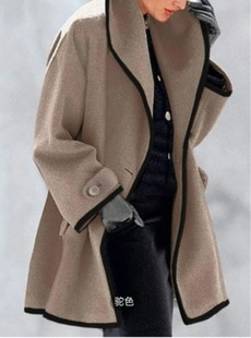 2022 Amazon wish European and American women's fashion autumn and winter multi-color round neck loose woolen coat Amazon color matching