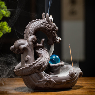 Cross-border Amazon purple sand large dragon backflow incense burner tea ceremony incense burner decoration creative Dragon home decoration incense ceremony