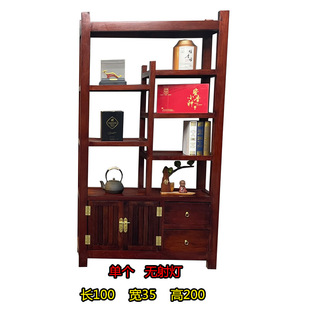 Old Ship Wood Antique Rack Solid Wood Display Cabinet Bookshelf with Light Office Multifunctional Tea Partition Floor Storage Rack