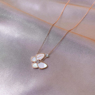 Simple Fashion White Fritillaria Butterfly Titanium Steel Necklace Women's Light Luxury All-match Collarbone Chain Niche Design High-end Accessories