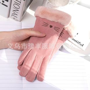 Winter Warm gloves for women fleece-lined thickened cute outdoor riding windproof anti-freezing cold-proof five finger new gloves