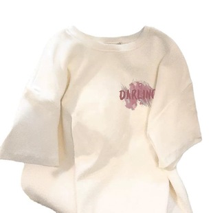 Pure Cotton Short-Sleeved T-Shirt for Girls Summer American Retro Design Niche Loose Large Size Letter Printed T-Shirt