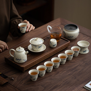 Plant Ash Fish Algae 2024 New Kung Fu Tea Set suit Home Entry Luxury High-end Ceramic Chinese Style Teapot Teacup