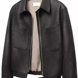 Houndstooth Neli Hunting Leather Jacket Men's Spring and Autumn American Style Retro High-end Loose All-match Lapel Jacket