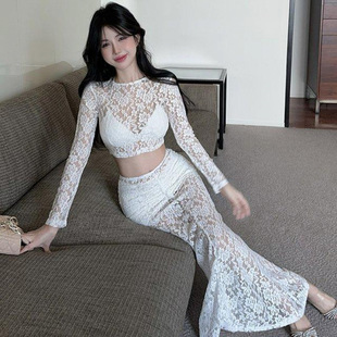 2025 spring new fashion western style slim sexy lace hollow suit three-piece set