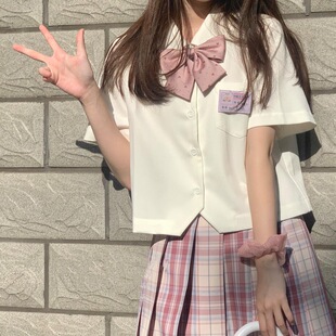 Jk Short White Shirt Black Short-sleeved Women's Summer College Style School for Japanese Girl Junior High School Students Sweet Square Collar