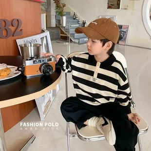 Baby's Top Autumn and Winter Children's Sweater Autumn Fashion Striped Korean Style Children's Wear Autumn and Winter Polo Shirt for Boys