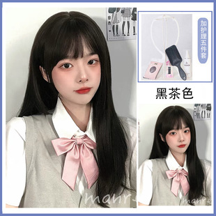Wig Women's Long Straight Hair Net Red Daily Bubble Bean Same Cold Heart Lolita Long Hair Japanese JK Full Head Cover