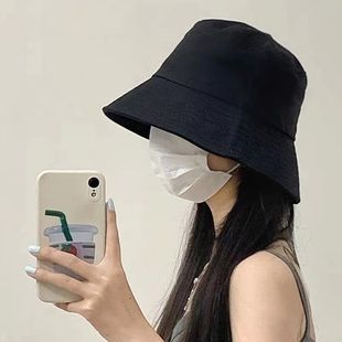 Черная Рыбацкая шляпа для детей подходит для круглого лица весной и летом большая окружность головы лицо маленькое лицо солнцезащитный крем ведро шляпа от солнца