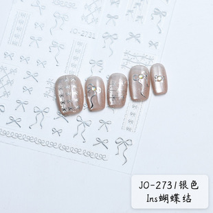 New streamer bow nail stickers net red black white silver Japanese simple adhesive nail stickers wholesale
