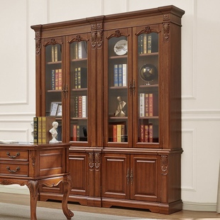 0J American Bookcase Display Cabinet Retro European Bookcase French-to-top Wine Cabinet Whole House Fixed Storage Cabinet Wooden