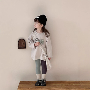 Girls' Spring Western Style Letter Long Sweatshirt Children's Baby Loose Sports Style Casual Pullover Top