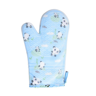 Microwave Oven Gloves Short Thickened Double Layer Cotton Cloth Silicone Heat Insulation Flower Cloth Gloves Oven Baking Double Layer Anti-scalding