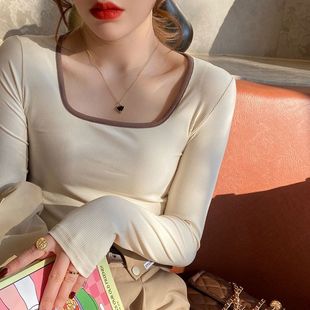 Long-sleeved T-shirt women's spring clothes 2022 new low collar bottoming shirt autumn and winter interior slim clavicle top women