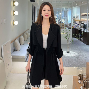 Spring and Summer New Women's Thin Coat Korean-style Sunscreen Single-layer Fashionable Drawstring Slimming Coat Seven-point Sleeve Top
